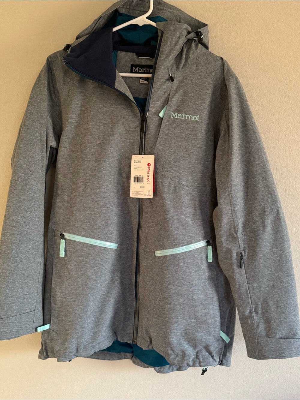 Marmot Tessan Jacket Women's Gray Hooded Rain Ski Shell Tech Full Zip Large